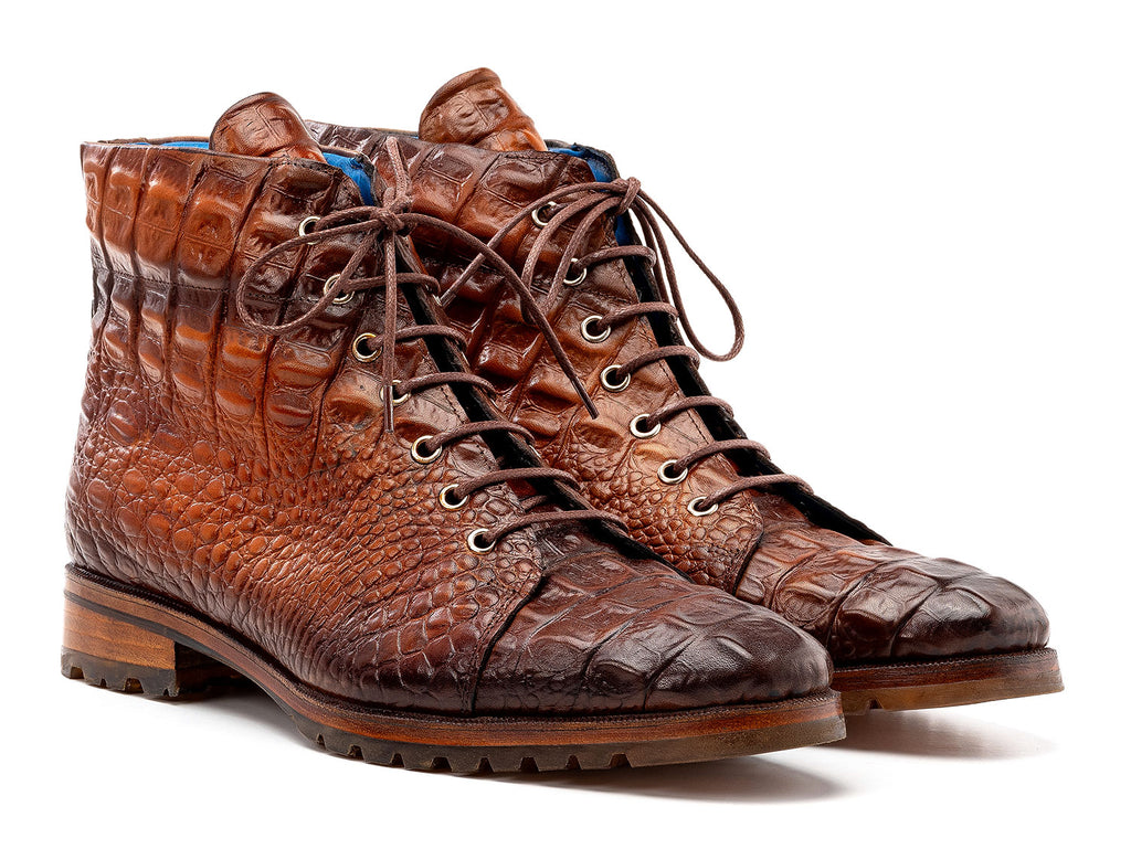 Paul Parkman Men's Brown Crocodile Embossed Leather Boots (12811-BRW)