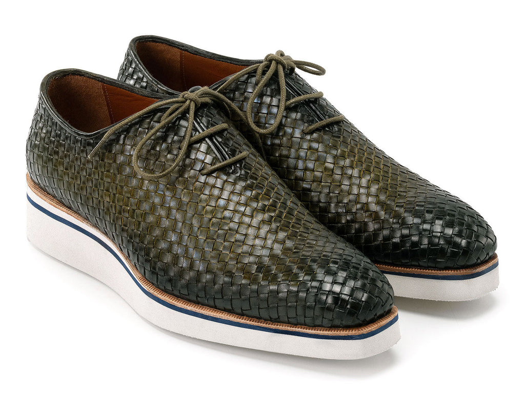 Paul Parkman Men's Green Woven Leather Smart Casual Shoes (ID#182-WVN-GRN)