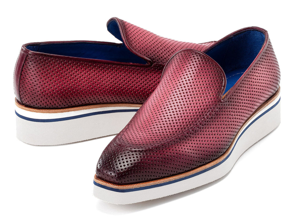 Paul Parkman Men's Smart Casual Perforated Leather Loafers Purple (ID#186-PR-PUR)