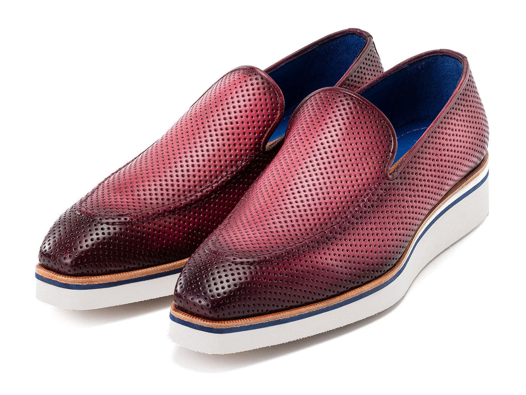 Paul Parkman Men's Smart Casual Perforated Leather Loafers Purple (ID#186-PR-PUR)