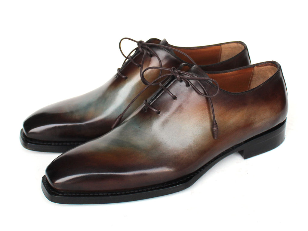 Paul Parkman Men's Brown & Blue Patina Goodyear Welted Wholecut Oxfords (ID#22U87)
