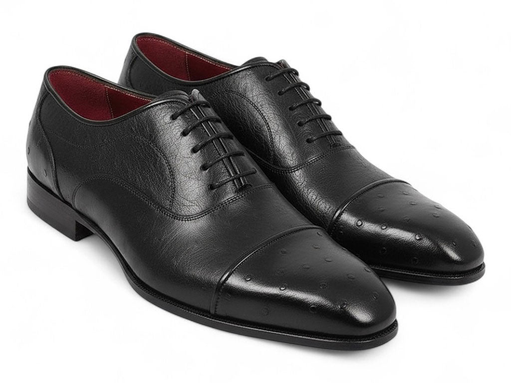 Paul Parkman Men's Genuine Ostrich Captoe Oxfords Black (ID#24XS-BLK)