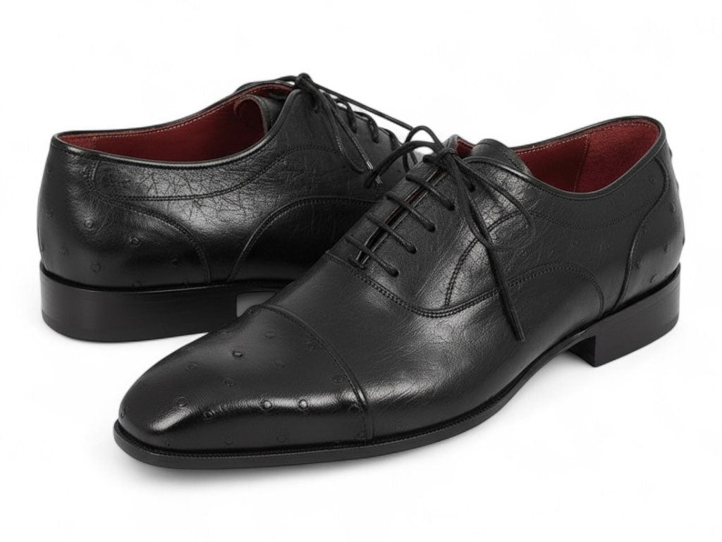 Paul Parkman Men's Genuine Ostrich Captoe Oxfords Black (ID#24XS-BLK)
