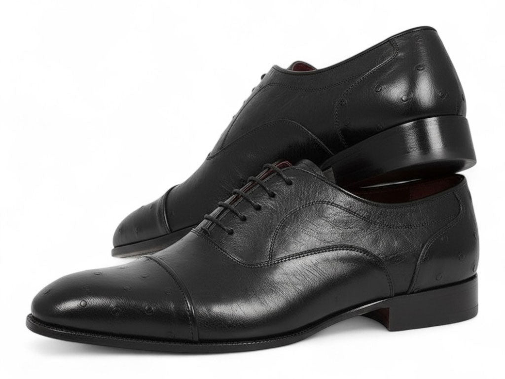 Paul Parkman Men's Genuine Ostrich Captoe Oxfords Black (ID#24XS-BLK)