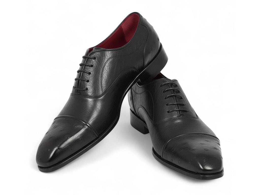 Paul Parkman Men's Genuine Ostrich Captoe Oxfords Black (ID#24XS-BLK)