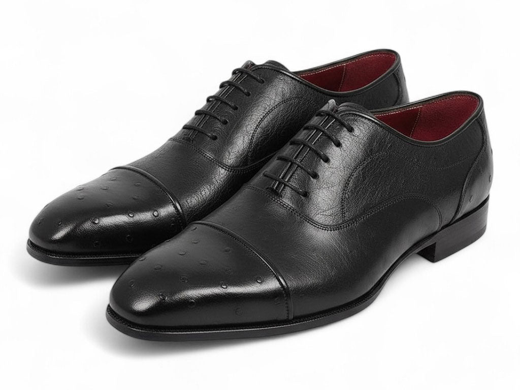 Paul Parkman Men's Genuine Ostrich Captoe Oxfords Black (ID#24XS-BLK)