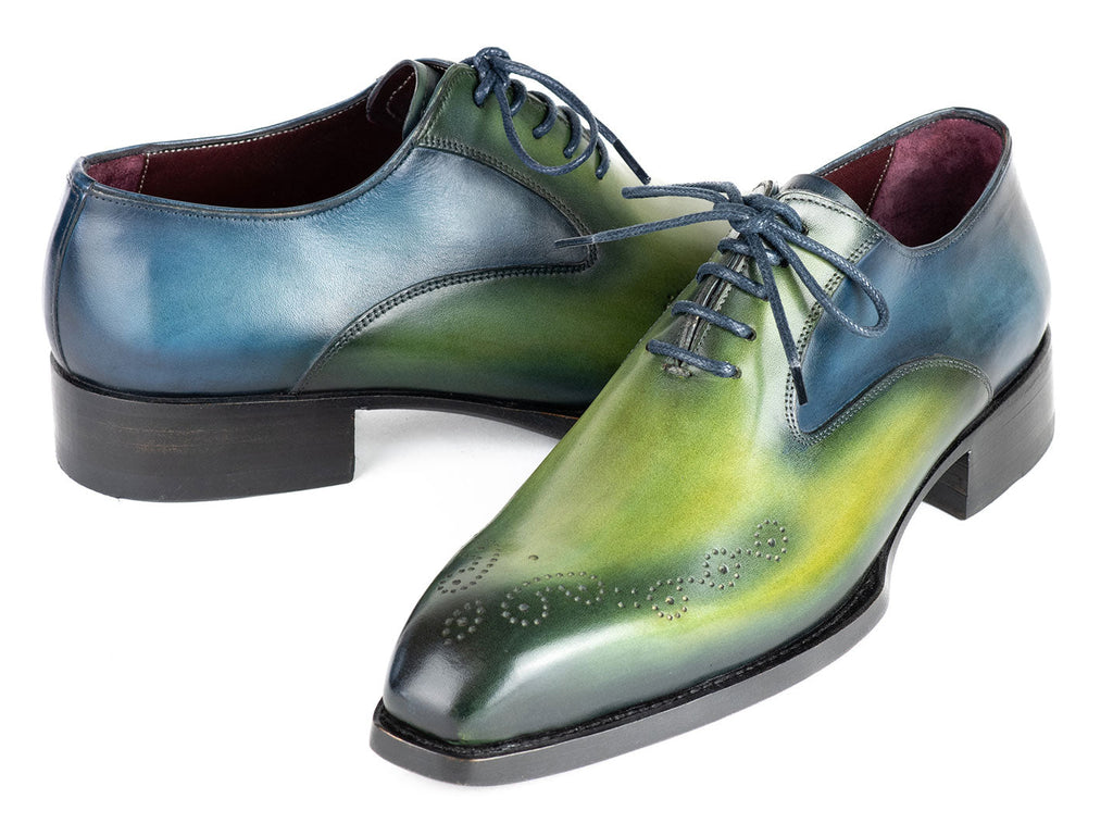 Paul Parkman Goodyear Welted Punched Oxfords Blue & Green Patina (ID#5364-GBL)