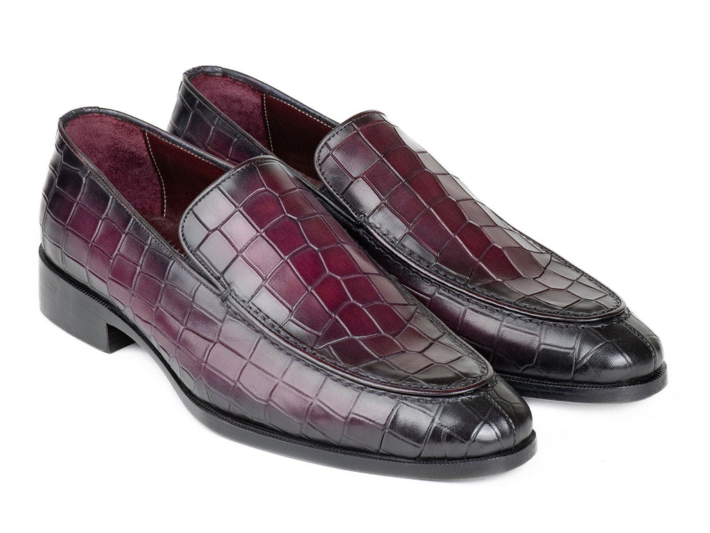 Paul Parkman Croco Textured Leather Loafer Purple (ID#7339-PRP)