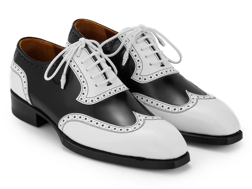 Paul Parkman Goodyear Welted Men's Wingtip Oxfords Black & White (ID#6819-BNW)