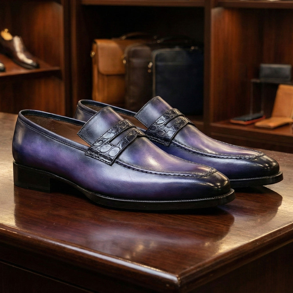 Paul Parkman Men's Purple Patina Handmade Loafers (ID#6944-PRP)