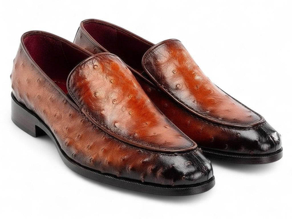 Paul Parkman Genuine Ostrich Skin Loafers Brown (ID#73954-BRW)