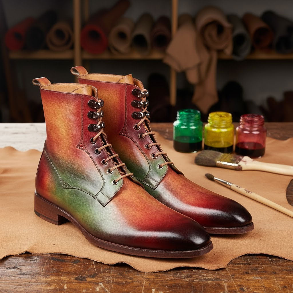 Paul Parkman Men's Green, Camel & Bordeaux Leather Boots (ID#BT533SPR)