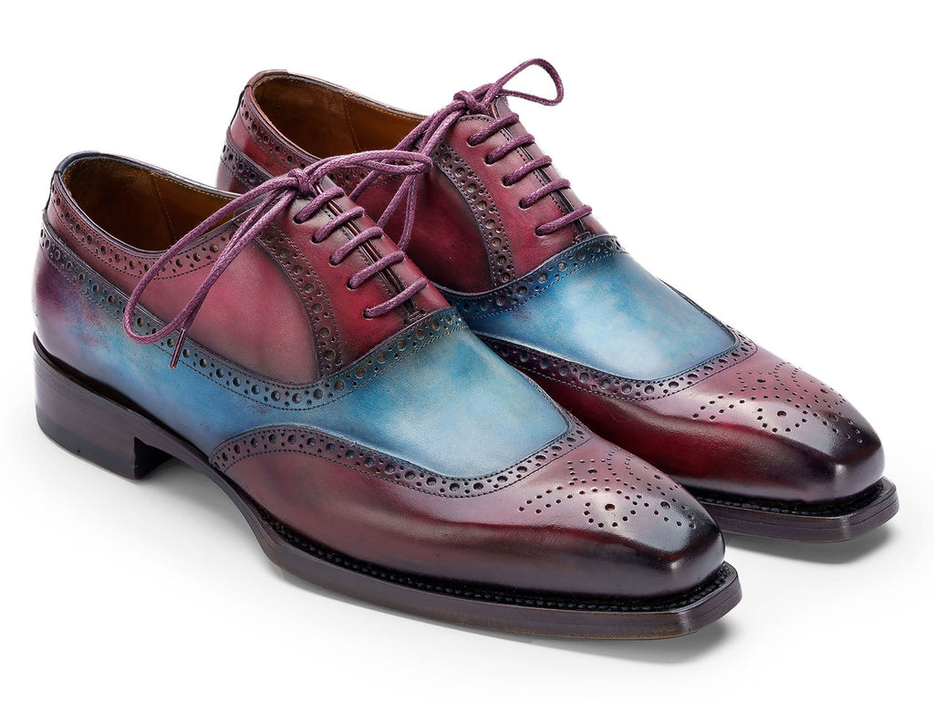 Paul Parkman Men’s Hand-Welted Red & Blue U-Cap Oxford Shoes (ID#BW926UU)