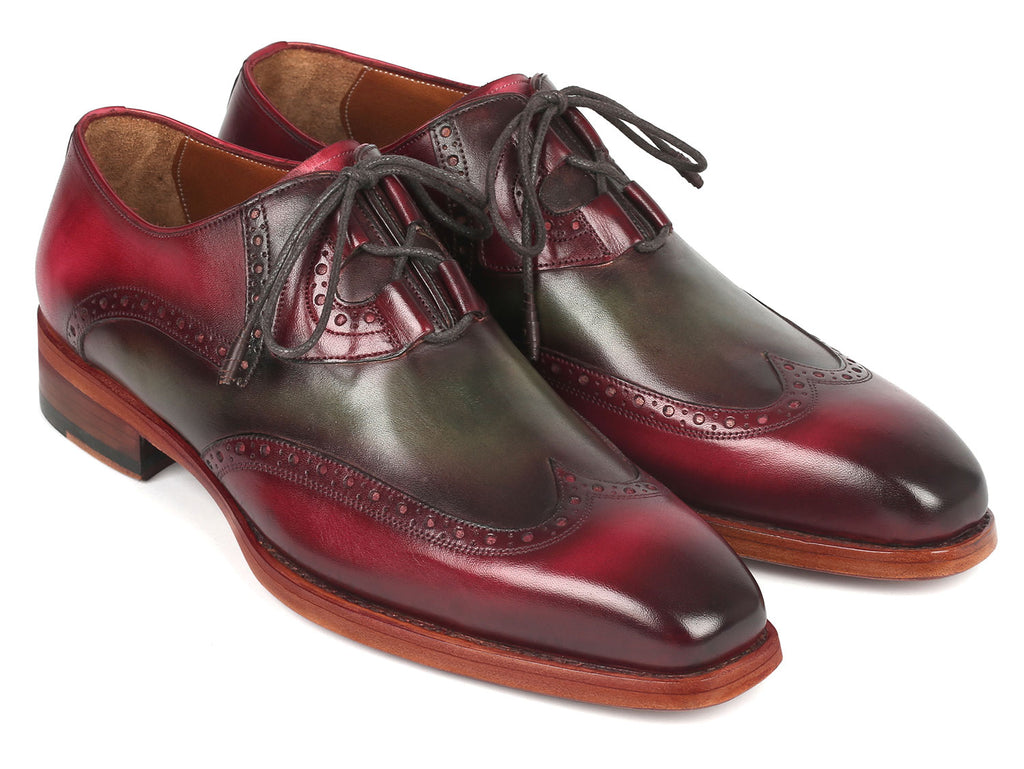Paul Parkman Goodyear Welted Ghillie Lacing Brogues Green & Bordeaux (ID#2955-GRB)