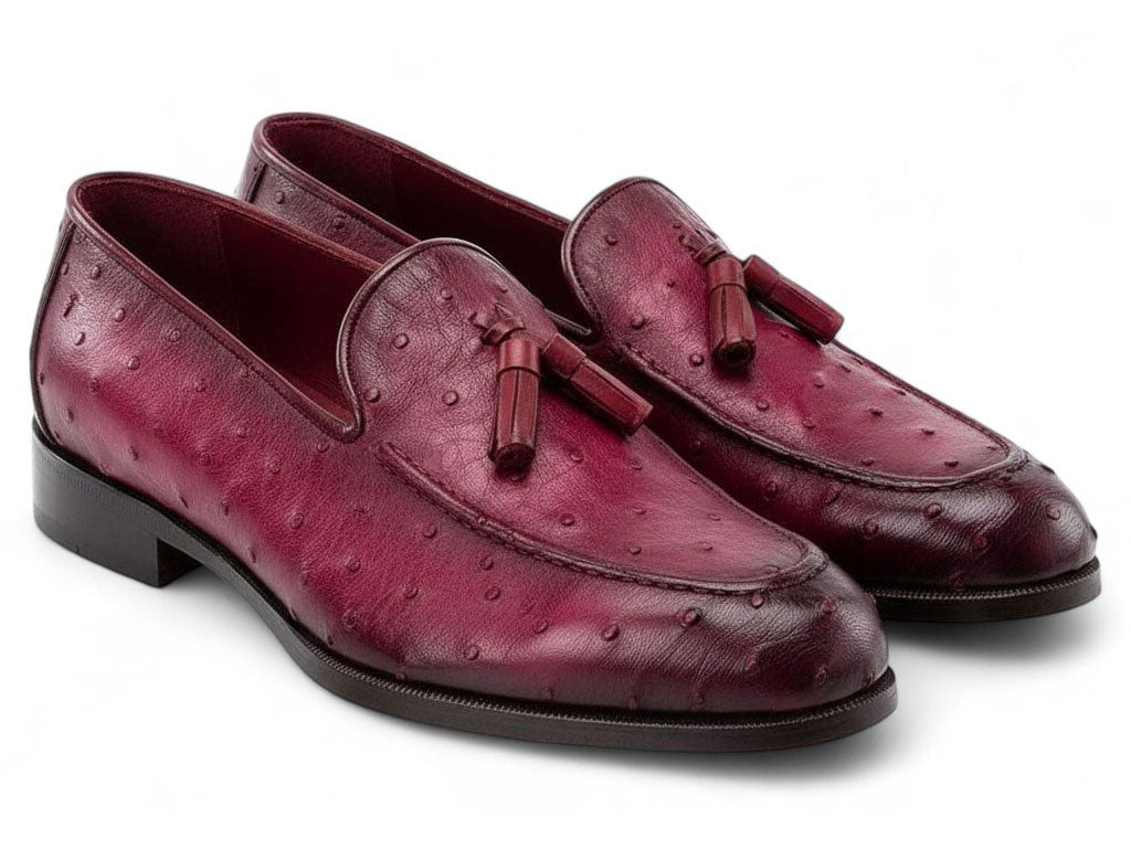 Paul Parkman Men's Purple Genuine Ostrich Skin Tassel Loafers (ID#OST834PRP)