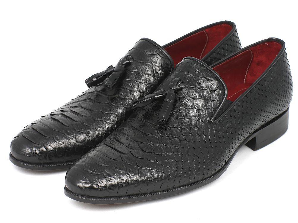 Paul Parkman Men's Black Genuine Python Tassel Loafers (ID#26GH41)
