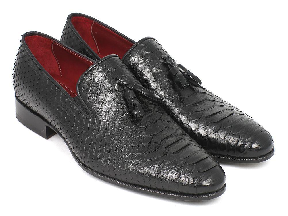 Paul Parkman Men's Black Genuine Python Tassel Loafers (ID#26GH41)
