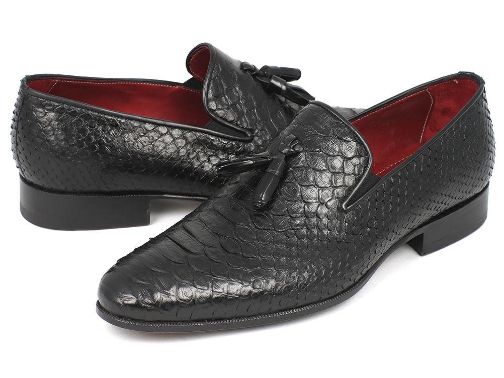 Paul Parkman Men's Black Genuine Python Tassel Loafers (ID#26GH41)