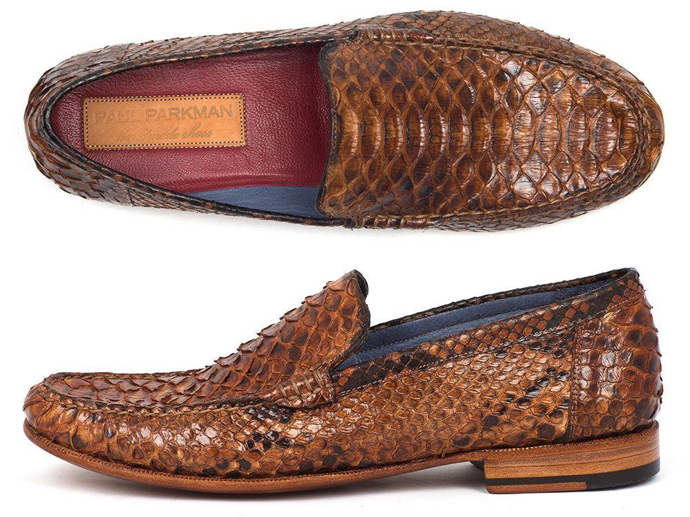 Paul Parkman Men's Genuine Python Moccasins Brown & Tobacco (ID#YL41UT)