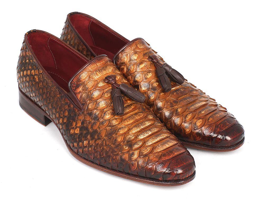 Paul Parkman Men's Genuine Python Tassel Loafers Camel (ID#26CML75)