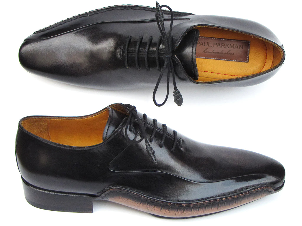 Paul Parkman Black Leather Oxfords Side Handsewn (ID#018-BLK)