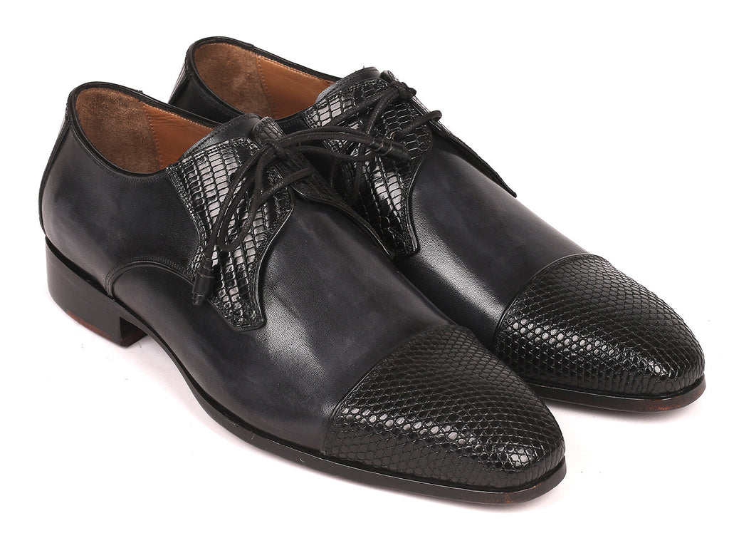 Paul Parkman Black Genuine Iguana Cap Toe Derby Shoes (ID#582BLK72)